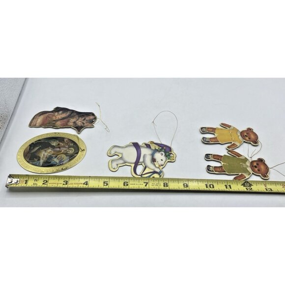 Vintage Christmas Ornament Lot 5 Victorian Teddy Bear Nativity Kitty Polar Bear - Picture 5 of 11